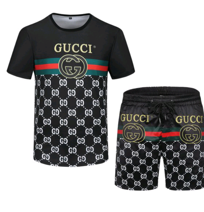 Gucci Luxury Men Jogger Trainingsanzug Short Set Pink, Weiß &amp; North Face Green