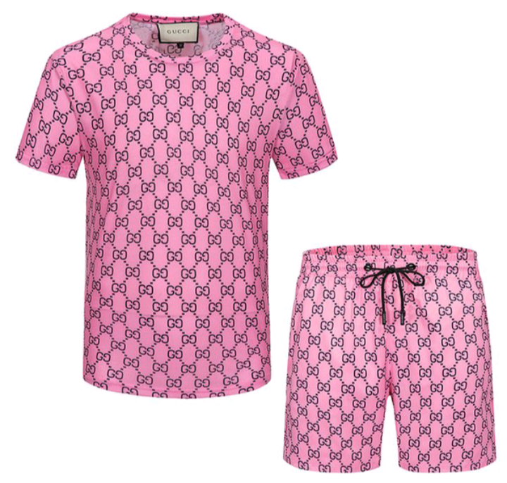 Gucci Luxury Men Jogger Trainingsanzug Short Set Pink, Weiß &amp; North Face Green