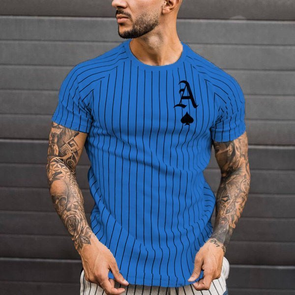 Athletic T-Shirt Striped T-Shirt Round Neck Fashion Poker Print Short Sleeve - TimelessGear9