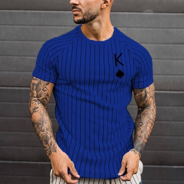 Athletic T-Shirt Striped T-Shirt Round Neck Fashion Poker Print Short Sleeve - TimelessGear9