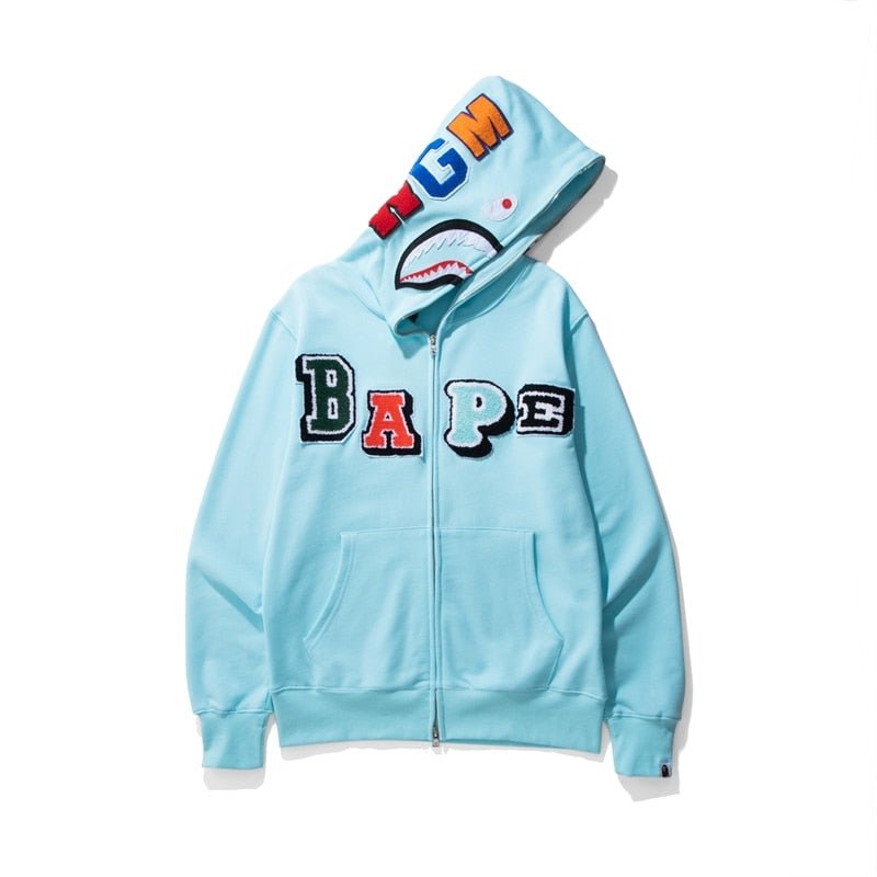 Bapesta Fashion New Shark Embroidered Letters BAPE Hip-hop Streetwear Hoodie - TimelessGear9