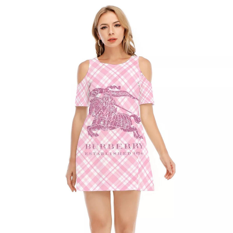 Beautiful Pink Women's Cold Shoulder O-neck Dress | Cotton - TimelessGear9