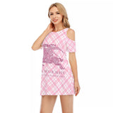 Beautiful Pink Women's Cold Shoulder O-neck Dress | Cotton - TimelessGear9