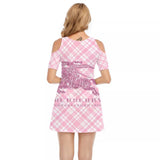 Beautiful Pink Women's Cold Shoulder O-neck Dress | Cotton - TimelessGear9