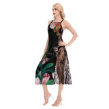 Black Women's Lace Cami Cross Back Dress - TimelessGear9