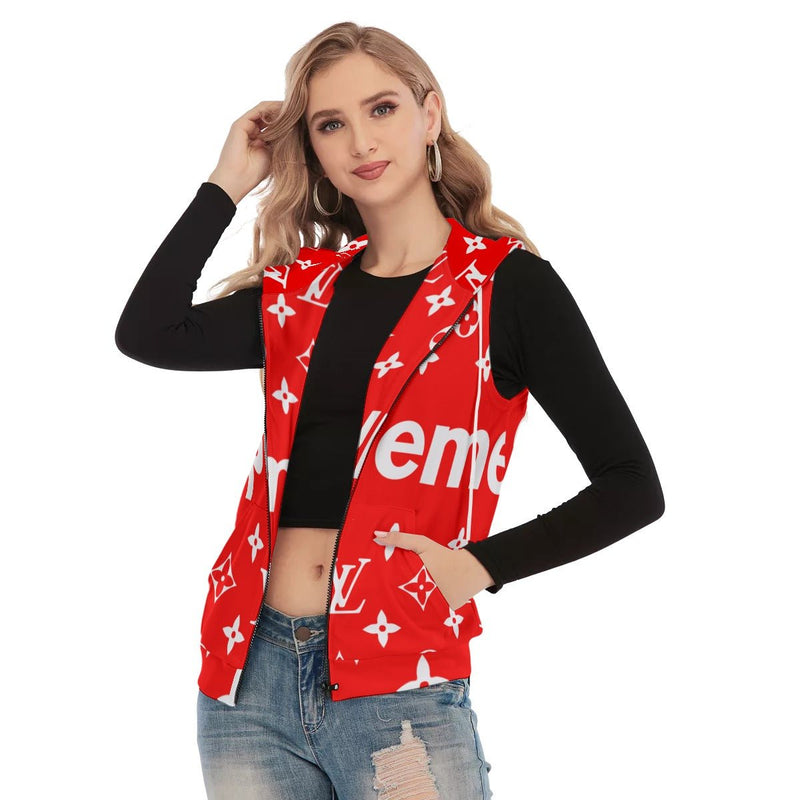 Cheery Red Supreme Sleeveless Hoodie With Zipper Closure - TimelessGear9