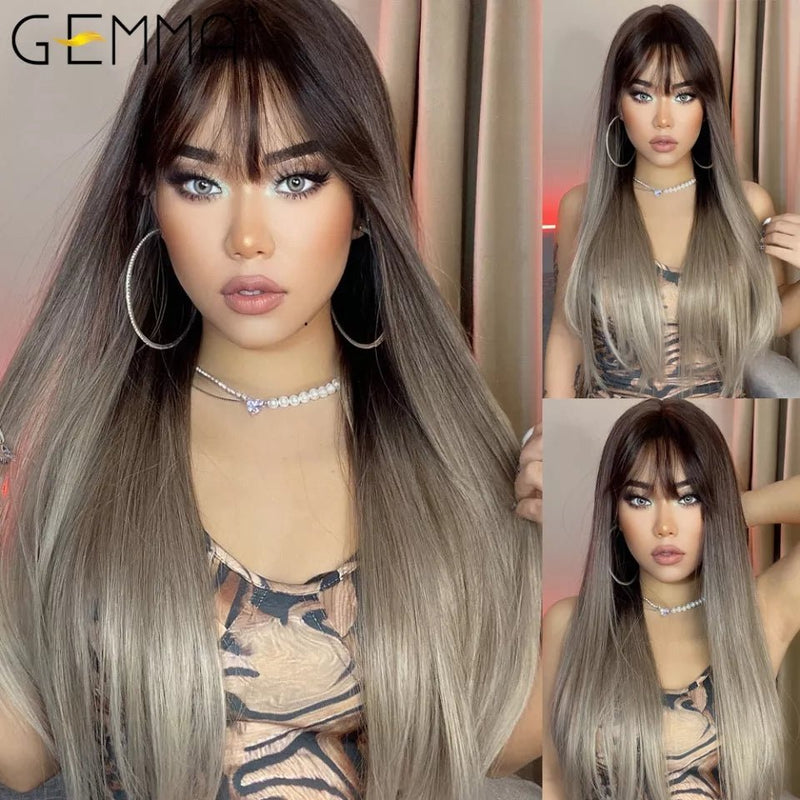 Cosplay Ombre Brown Gray Women's Hair Wig - TimelessGear9