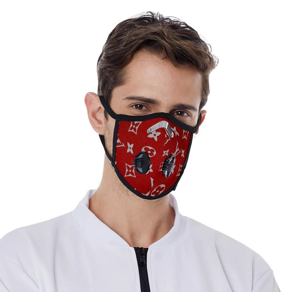 Customize Unisex Covid Red LV Face Mask with Double Valves - TimelessGear9