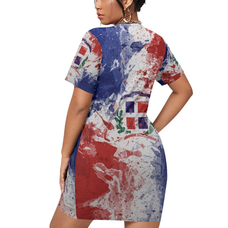 Dominican Logo Cloorish Women’s Stacked Hem Dress With Short Sleeve（Plus Size） - TimelessGear9