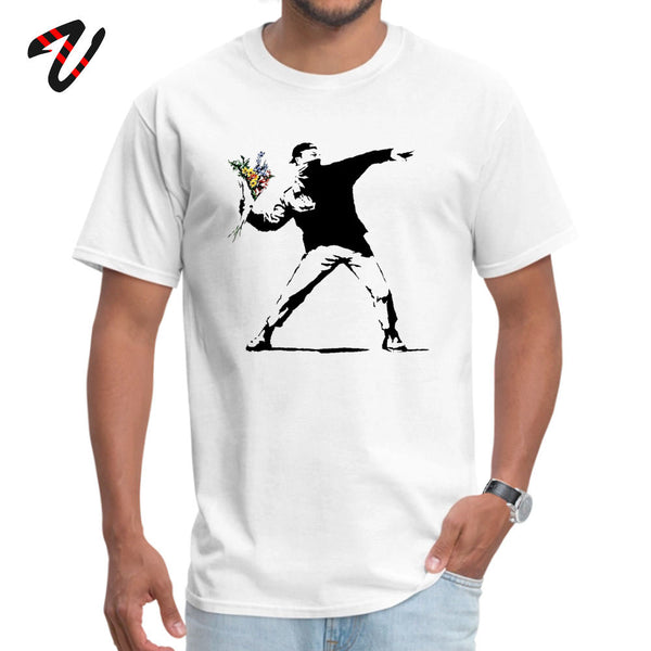 Swag Banksy Flower Thrower T Shirts 100% Cotton Fabric Men Tshirt Mens T-shirts Novelty Street Art - TimelessGear9