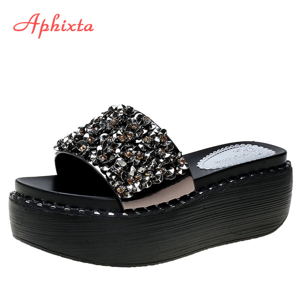 Women Bling Slip On Slippers Platform Wedges Shoes - TimelessGear9