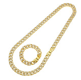 Hip Hop Gold Color Necklace +Watch+Bracelet Miami Curb Cuban Chain Iced Out Paved Rhinestones CZ Bling Rapper For Men Jewelry - TimelessGear9