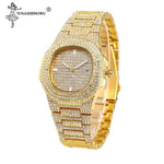 Hip Hop Gold Color Necklace +Watch+Bracelet Miami Curb Cuban Chain Iced Out Paved Rhinestones CZ Bling Rapper For Men Jewelry - TimelessGear9