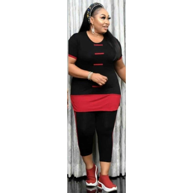 Two Piece Pant Sets Plus Size African Clothes Set Women Short Sleeve Split Top And Pants - TimelessGear9