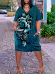 Hem Print Sexy V-neck Beach Dress Plus-size dress Comfortable - TimelessGear9