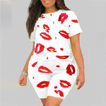 Plus Size 5XL Two Piece Set for Women  Summer Tracksuit Lips Short Sleeve - TimelessGear9