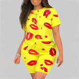 Plus Size 5XL Two Piece Set for Women  Summer Tracksuit Lips Short Sleeve - TimelessGear9