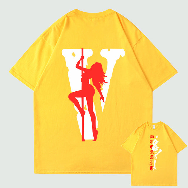 VLONE Men Letters T Shirt 100% Cotton Streetwear Women&#39;s USA Short Sleeve Brand Hip Hop Tshirt Pole Dancing Girl Pole Dance Tops - TimelessGear9