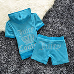 Juicy Apple 2 Piece Set Velvet zip Summer Letter printing tracksuit Women Clothing 2022 - TimelessGear9