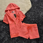 Juicy Apple 2 Piece Set Velvet zip Summer Letter printing tracksuit Women Clothing 2022 - TimelessGear9