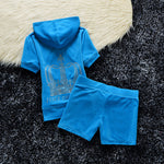 Juicy Apple 2 Piece Set Velvet zip Summer Letter printing tracksuit Women Clothing 2022 - TimelessGear9
