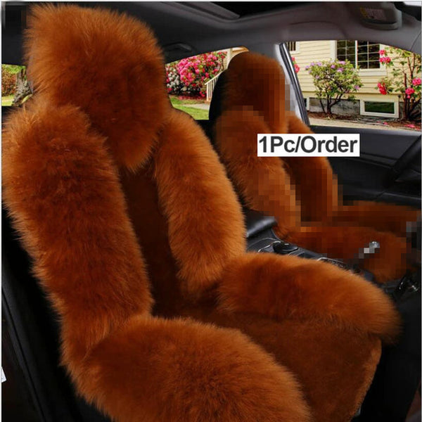 Car Front Seat Cover &amp; Fur Car Seat Steering Wheel Cover Pink Wool Winter Essential Universal Furry Fluffy Thick Faux - TimelessGear9