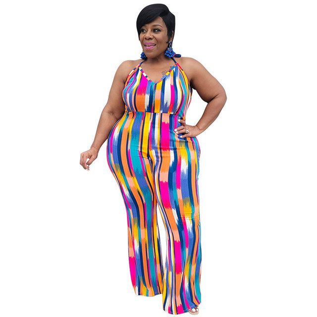 Street Wear Plus Size Women Sling Jumpsuits 5xl Sexy V Neck Sleeveless Backless - TimelessGear9