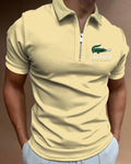 Polo Shirts Summer High Quality Casual Daily Short Sleeve Striped Mens Shirts Turn-Down Collar Zippers TEES Men - TimelessGear9