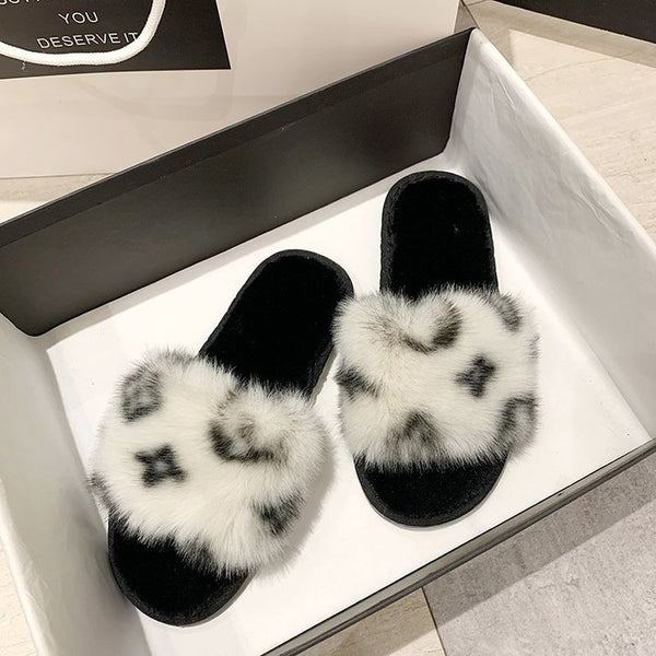 flat bottom casual hairy slippers women - TimelessGear9