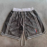 TRILLEST Los Angeles Style Black Paisley Printed Basketball Shorts with Zipper Pockets - TimelessGear9