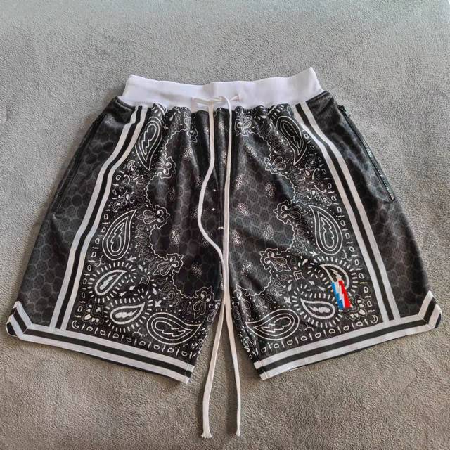 TRILLEST Los Angeles Style Black Paisley Printed Basketball Shorts with Zipper Pockets - TimelessGear9