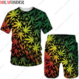 Tricolor Maple Leaves Tracksuit Men Harajuku T-shirt pMale Summer Two-piece T-shirt Shorts - TimelessGear9