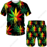 Tricolor Maple Leaves Tracksuit Men Harajuku T-shirt pMale Summer Two-piece T-shirt Shorts - TimelessGear9