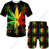 Tricolor Maple Leaves Tracksuit Men Harajuku T-shirt pMale Summer Two-piece T-shirt Shorts - TimelessGear9