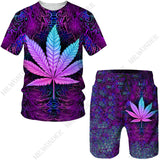 Tricolor Maple Leaves Tracksuit Men Harajuku T-shirt pMale Summer Two-piece T-shirt Shorts - TimelessGear9