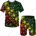 Tricolor Maple Leaves Tracksuit Men Harajuku T-shirt pMale Summer Two-piece T-shirt Shorts - TimelessGear9