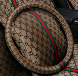 Gucci Logo Luxurious Car Seat Cover Front/Rear Flax/Linen Seat Cushion Protector Pad Black/Red/Beige/Grey/Coffee/Brown - TimelessGear9