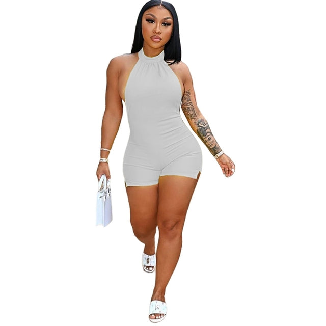 Jumpsuit Women Spring Summer Solid Halterneck Backless Sexy Bodycon Romper One Piece - TimelessGear9