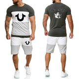 Religion Print Summer Suits Short Sleeve T-shirt and Shorts Suit Casual Striped Streetwear - TimelessGear9